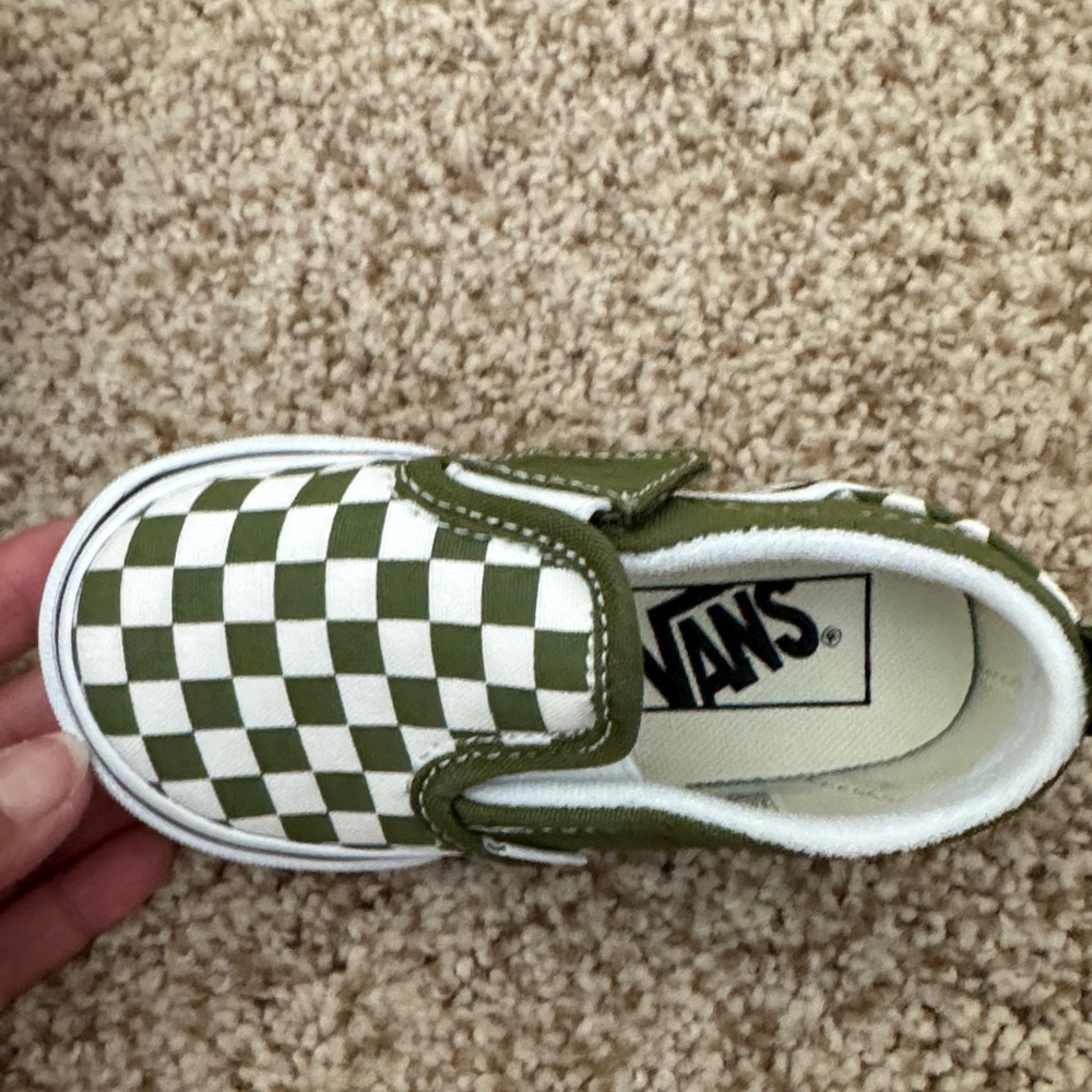 NEW!!!  Vans Kids Olive Checkered Slip-On Sneakers